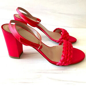 Aperlai Braided Satin Heels Barbie Hot‎ Pink 38 7.5 NWOB